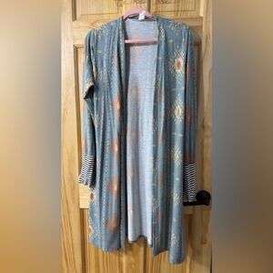 Three Bird Nest Women's Blue Patterned Open Cardigan